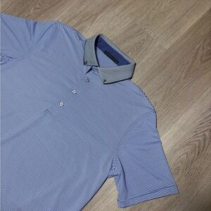Greyson Polo Shirt Mens Medium Blue Striped Golf Active Comfort Stretch